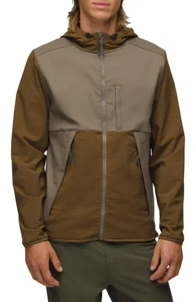 Prana Gridlocked Fleece Overlay Hooded Jacket In Rich Earth