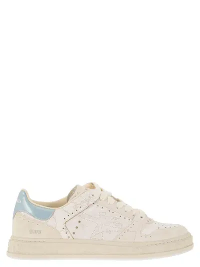 Premiata Quinn Leather Sneakers In White,light Blue