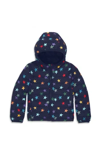 Primary Lightweight Puffer Jacket In Rainbow Confetti Stars In Navy Confetti Stars