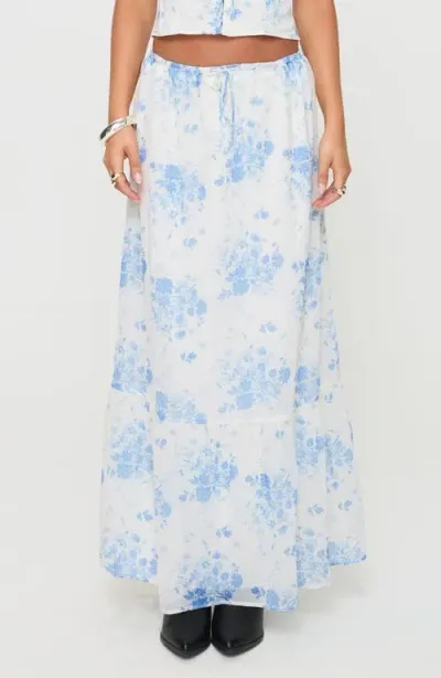 Princess Polly Modern Floral Maxi Skirt In White/blue