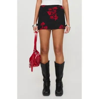 Princess Polly Rosales Floral Ruched Miniskirt In Black/red