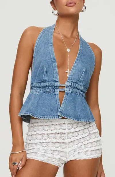 Princess Polly Sequoia Denim Halter Top In Blue