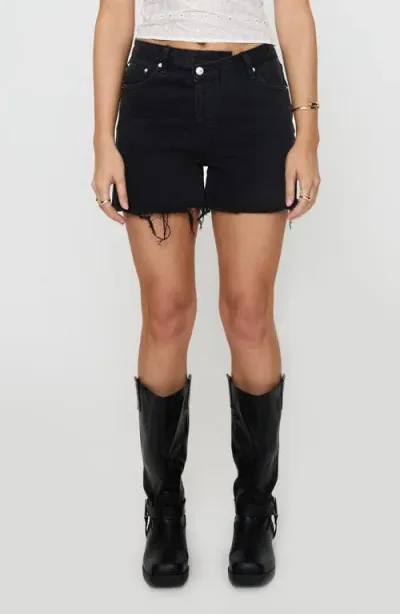 Princess Polly Xena Raw Edge Denim Shorts In Black