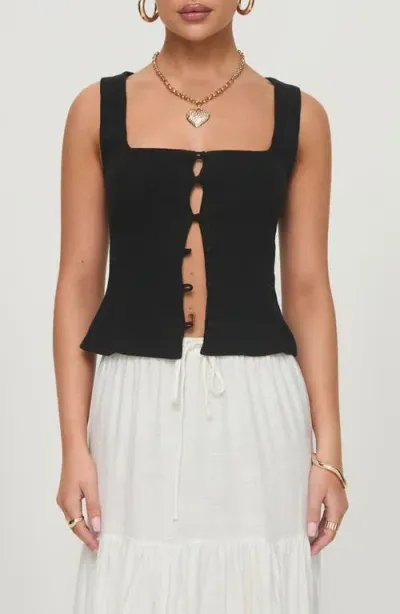 Princess Polly Zanda Keyhole Linen Blend Button-up Tank In Black