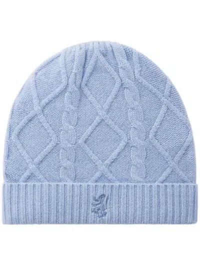 Pringle Of Scotland Cable-knit Cashmere Beanie In Blue