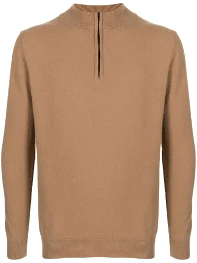 Pringle Of Scotland Quarter-zip Merino-cashmere Jumper In Brown