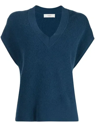 Pringle Of Scotland Ribbed V-neck Knitted Top In 蓝色