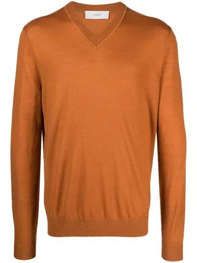 Pringle Of Scotland V-neck Wool Jumper In Orange