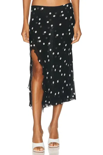 Priscavera Ruffled High Slit Skirt In Polka Dots