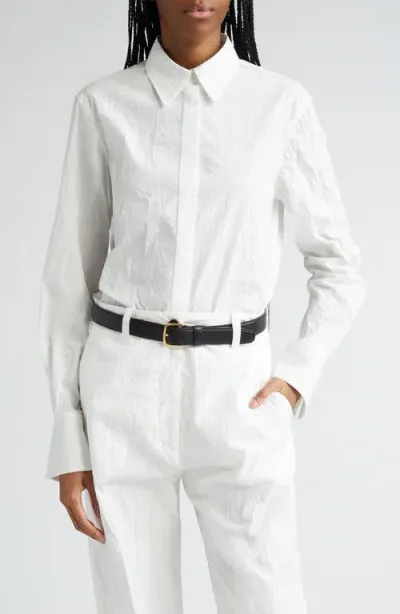 Proenza Schouler Allen Crinkle Cotton Blend Gabardine Button-up Shirt In White