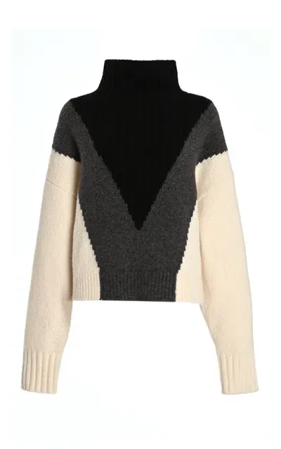 Proenza Schouler Alma Intarsia-knit Cashmere-blend Sweater In Black,white