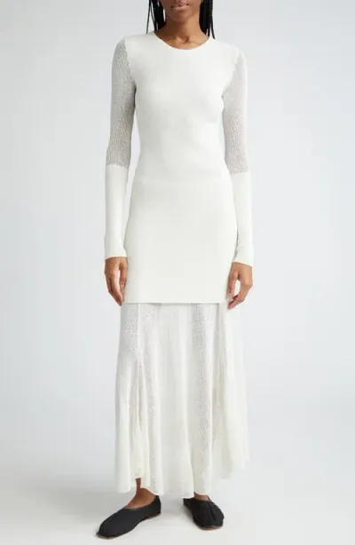 Proenza Schouler Anita Semisheer Long Sleeve Open Stitch Sweater Dress In Off White