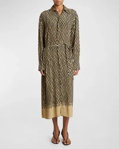 Proenza Schouler Bailey Printed Crepe Shirtdress In Bronze Multi