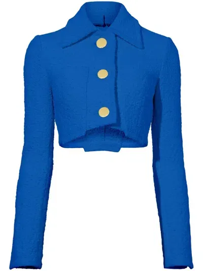 Proenza Schouler Bouclé Tweed Cropped Jacket In Blue