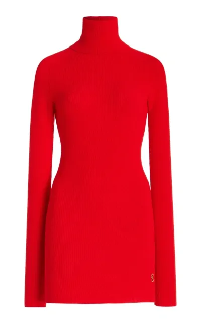 Proenza Schouler Fox Ribbed Turtleneck Top In Red