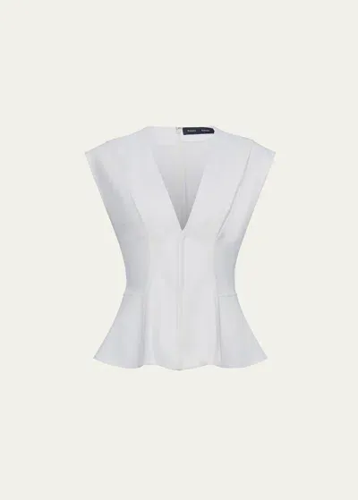 Proenza Schouler Janet Pintuck Deep V-neck Crepe Top In White