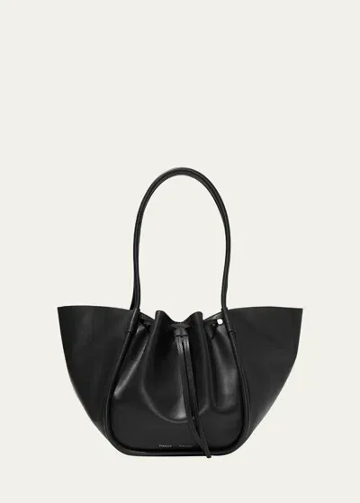 Proenza Schouler Large Ruched Leather Tote Bag In Black