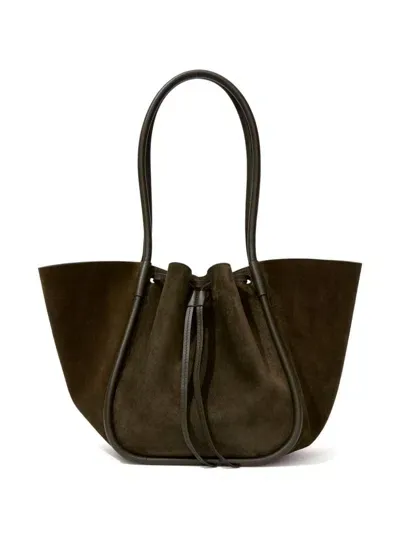 Proenza Schouler Large Ruched Soft Suede Tote Bag In Olive Green