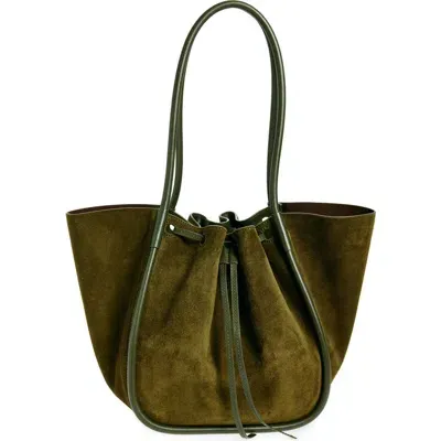 Proenza Schouler Large Ruched Suede Tote In Olive/silver