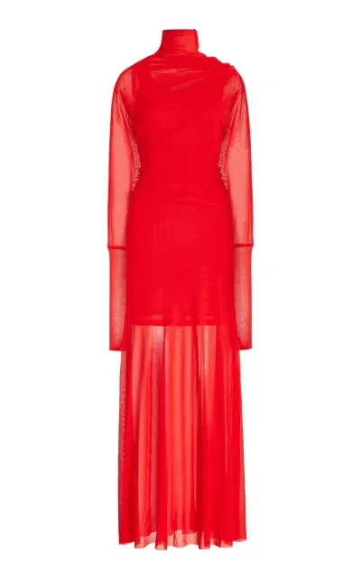 Proenza Schouler Paula Mock Neck Crepe Jersey Maxi Dress In Red