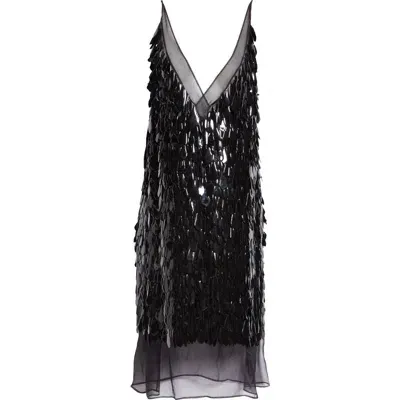 Proenza Schouler Resin Paillette Organza Slipdress In Black