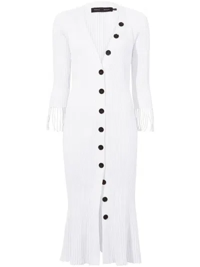 Proenza Schouler Ribbed Button-up Midi Dress In White