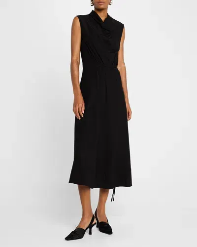 Proenza Schouler Sabrina Cowl-neck Sleeveless Ruched Midi Dress In Black