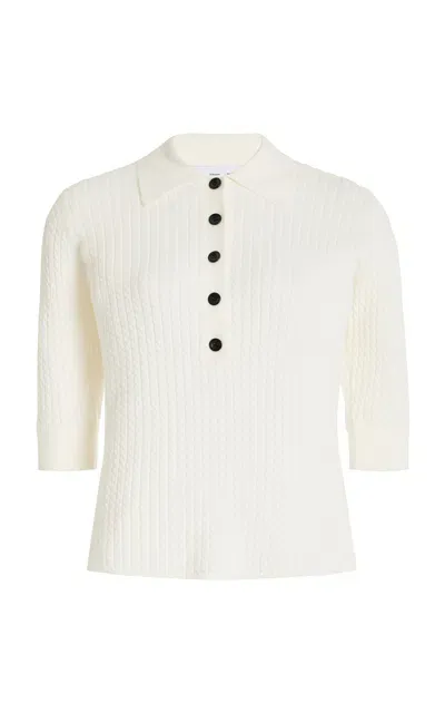 Proenza Schouler White Label Cooper Cotton-blend Cable-knit Polo Shirt In White