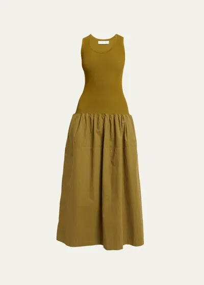 Proenza Schouler White Label Malia Combo Drop-waist Maxi Dress In Olive