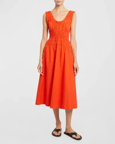 Proenza Schouler White Label Penny Poplin Smocked A-line Midi Dress In Poppy