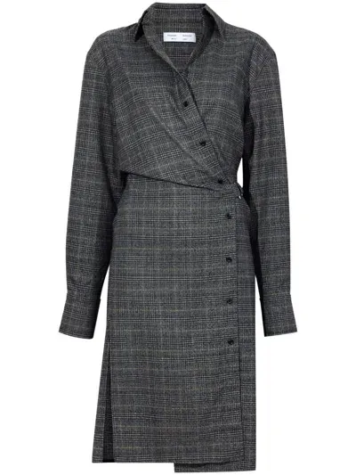 Proenza Schouler White Label Belted Checked Woven Midi Shirt Dress In Black