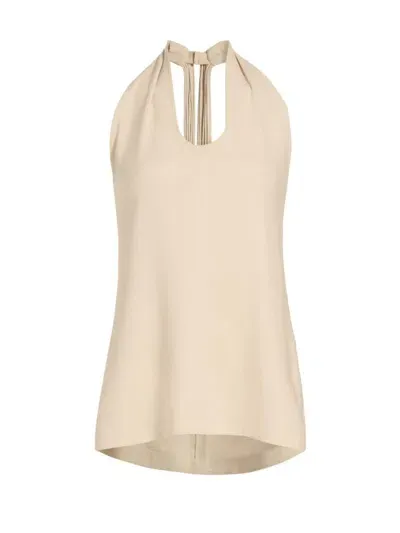 Proenza Schouler Miller Fringe-tie Sleeveless Crepe Halter Top In Wheat