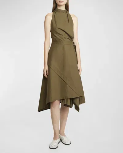 Proenza Schouler Yoko Compact Poplin Asymmetric Dress In Wood