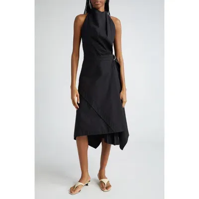 Proenza Schouler Yoko Halter Neck Stretch Poplin Midi Dress In 001 Black