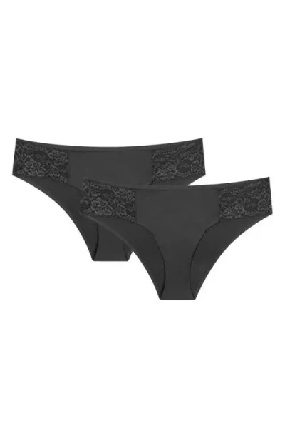 Proof ® 2-pack Period & Leak  Lace Moderate Absorbency Cheeky Panties In Black/black