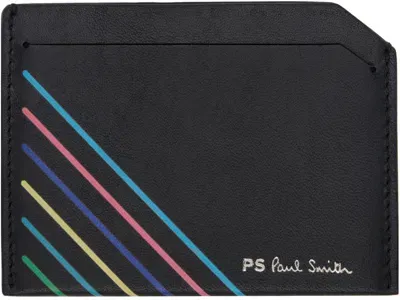 Ps By Paul Smith Black Leather Sports Stripe Card Holder In 79 Blacks