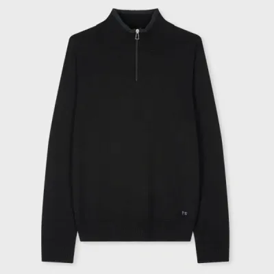 Ps By Paul Smith Black Merino Wool Half-zip Sweater