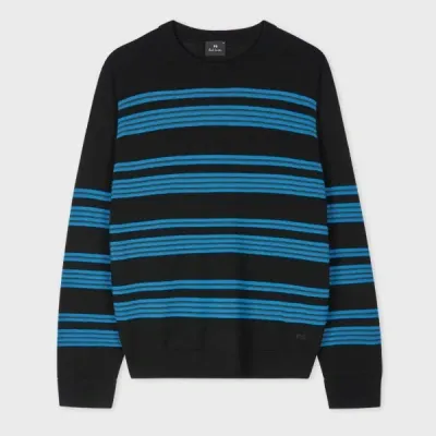 Ps By Paul Smith Black Raised Stripe Merino Wool Sweater