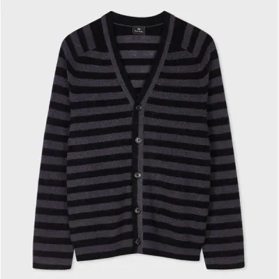 Ps By Paul Smith Black Wool-mohair Stripe Cardigan