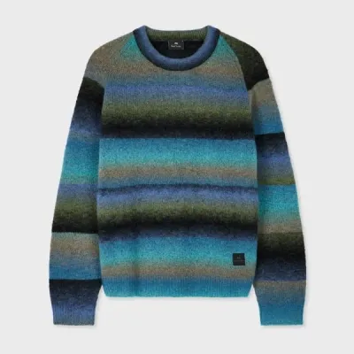 Ps By Paul Smith Blue Faded Stripe Merino Wool-blend Sweater Green