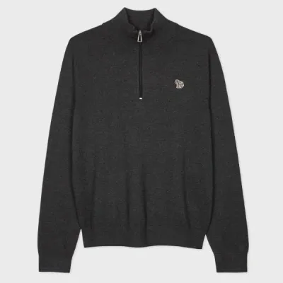 Ps By Paul Smith Charcoal Cotton-blend Zebra Logo Half Zip Sweater Black