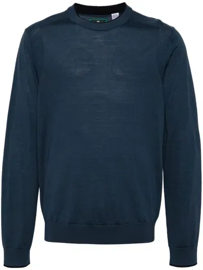 Ps By Paul Smith Contrasting-trim Merino Wool Jumper In Blue