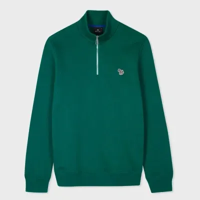 Ps By Paul Smith Dark Green Zebra Logo Zip-neck Sweatshirt Blue