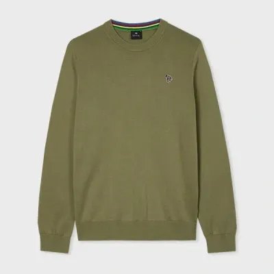 Ps By Paul Smith Khaki Cotton Zebra Logo Sweater Green