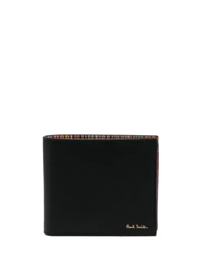 Ps By Paul Smith Leather Wallet With Striped Pattern In Black