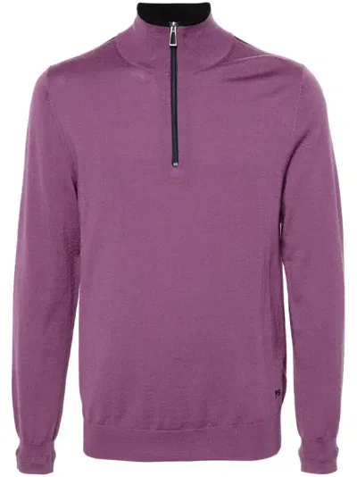 Ps By Paul Smith Merino-wool Half-zip Sweater In Purple