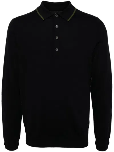 Ps By Paul Smith Merino Wool Knitted Polo In Blue