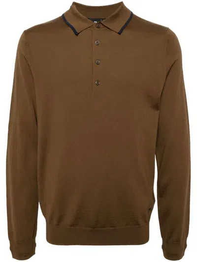 Ps By Paul Smith Merino Wool Knitted Polo In Brown