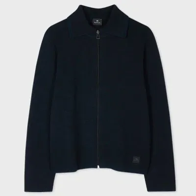 Ps By Paul Smith Navy Cotton-blend Textured Zip Cardigan Blue