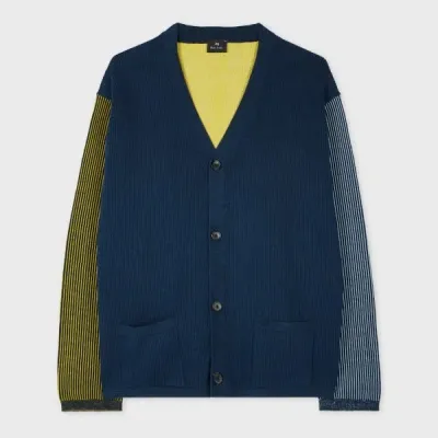 Ps By Paul Smith Navy Mixed-panel Cotton Cardigan Blue